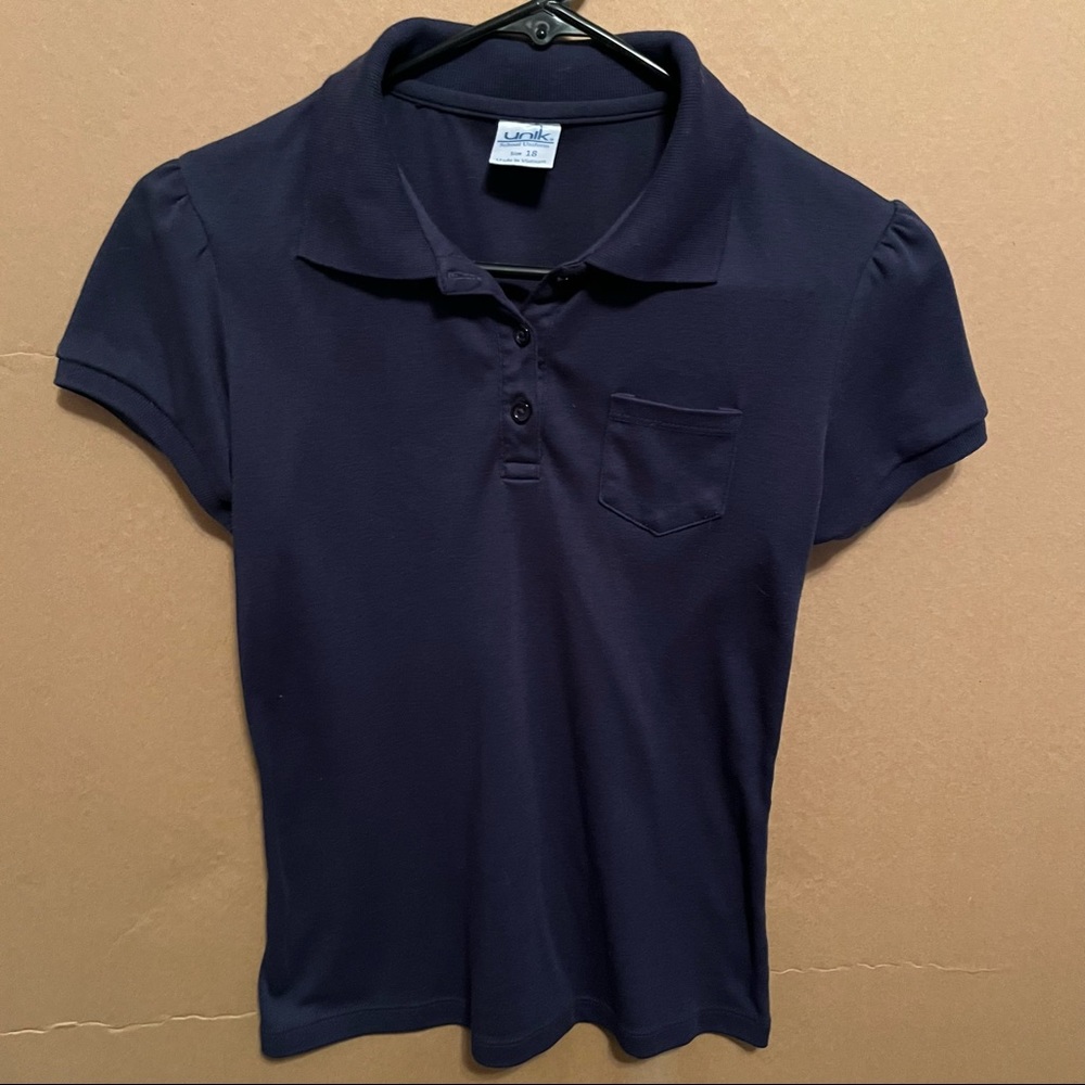 Navy Blue XXL 18 Feminine Pocket Polo Shirt by Unik Short Sleeves School Uniform